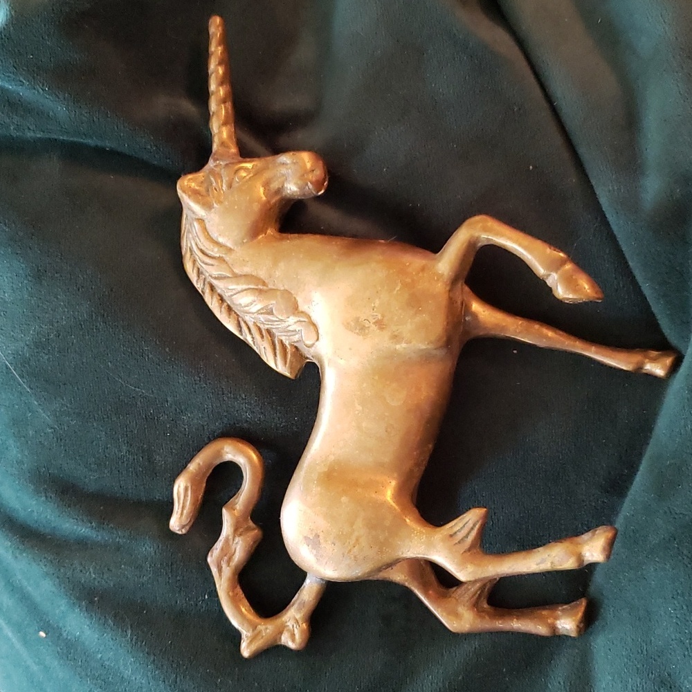 BRASS UNICORN Antique Vintage Solid Brass figure HORSE DESKTOP statue